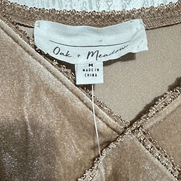 Y2k 90s Inspired Women Midi Dress Tan Velvet Front Slit Oak + Meadow *NWT Size M - Picture 6 of 11